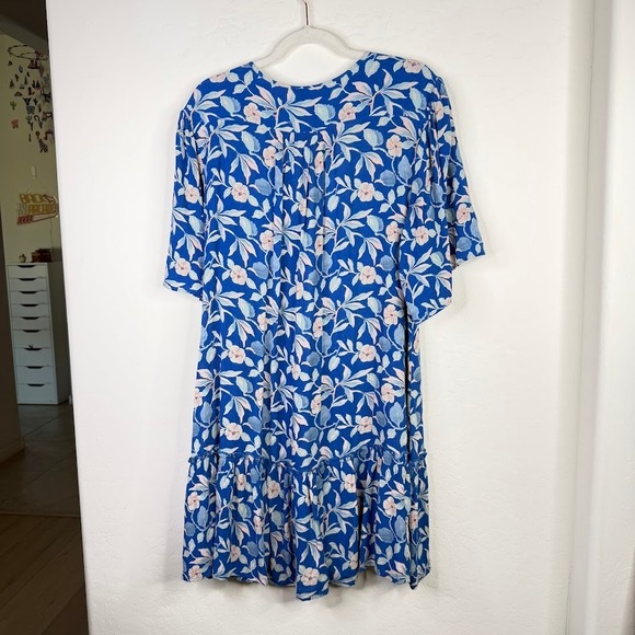 Faherty Womens Orinda Floral Button Shirt Dress Blue Crepe Resort Beachy Large - Picture 7 of 13